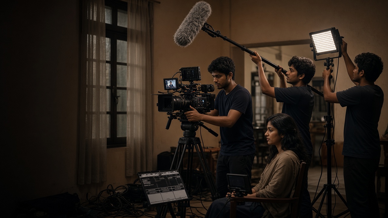 Film making students on a production set at SLR Education